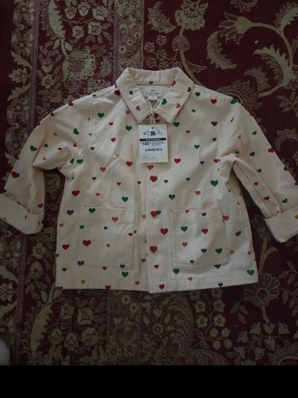 Cream Heart Print Zip Jacket